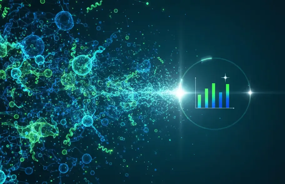Abstract visualization of cancer cell biology and AI analysis
