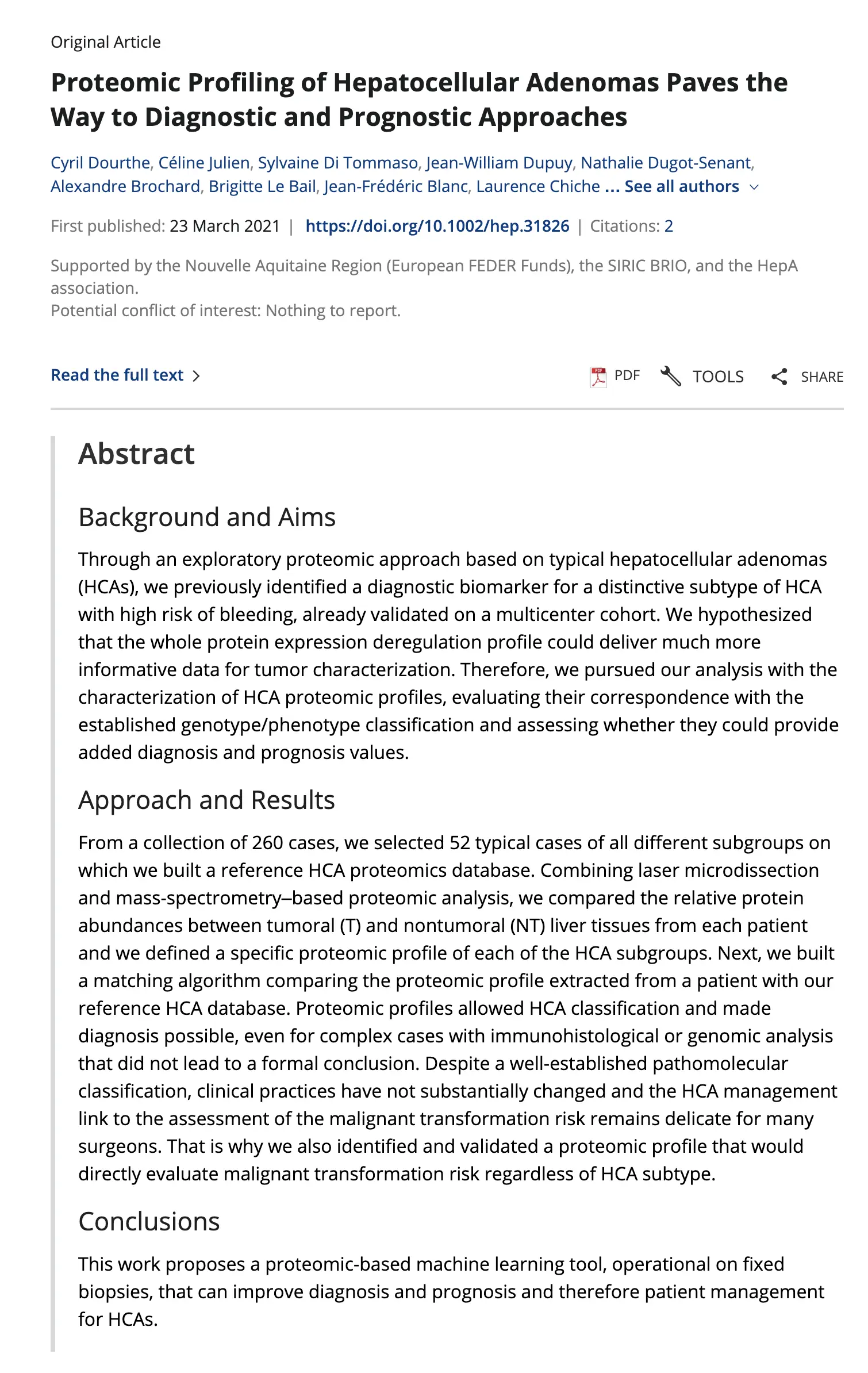 Preview of Proteomic Profiling of Hepatocellular Adenomas Paves the Way to Diagnostic and Prognostic Approaches