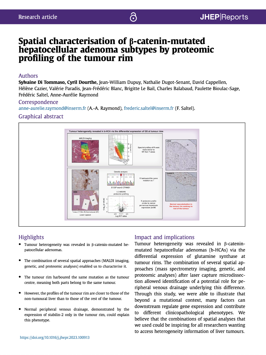 Preview of Spatial characterization of β-catenin-mutated hepatocellular adenoma subtypes by proteomic profiling of the tumor rim
